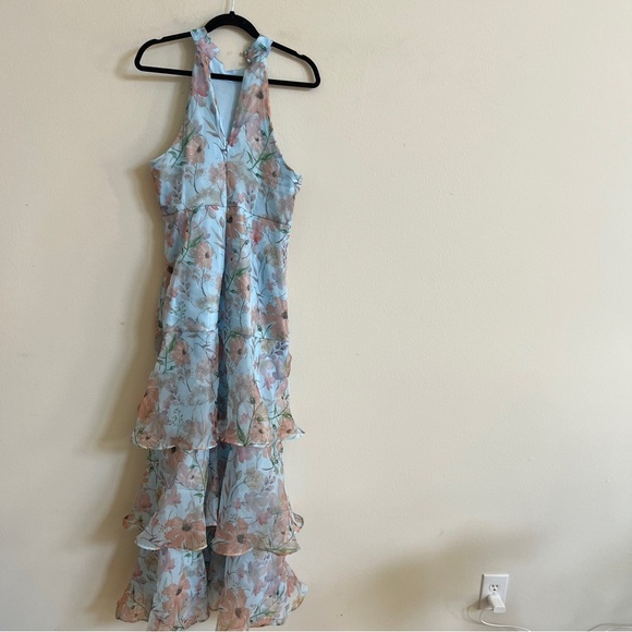 Lulus Forever Exceptional Light Blue Floral Halter Organza Maxi Dress - Picture 4 of 8